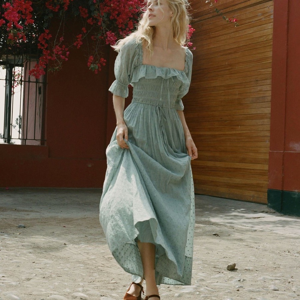 SOLD NWT Lovely Swiss Dot Cottagecore Aqua Prairie Dress* - Picture 10 of 10